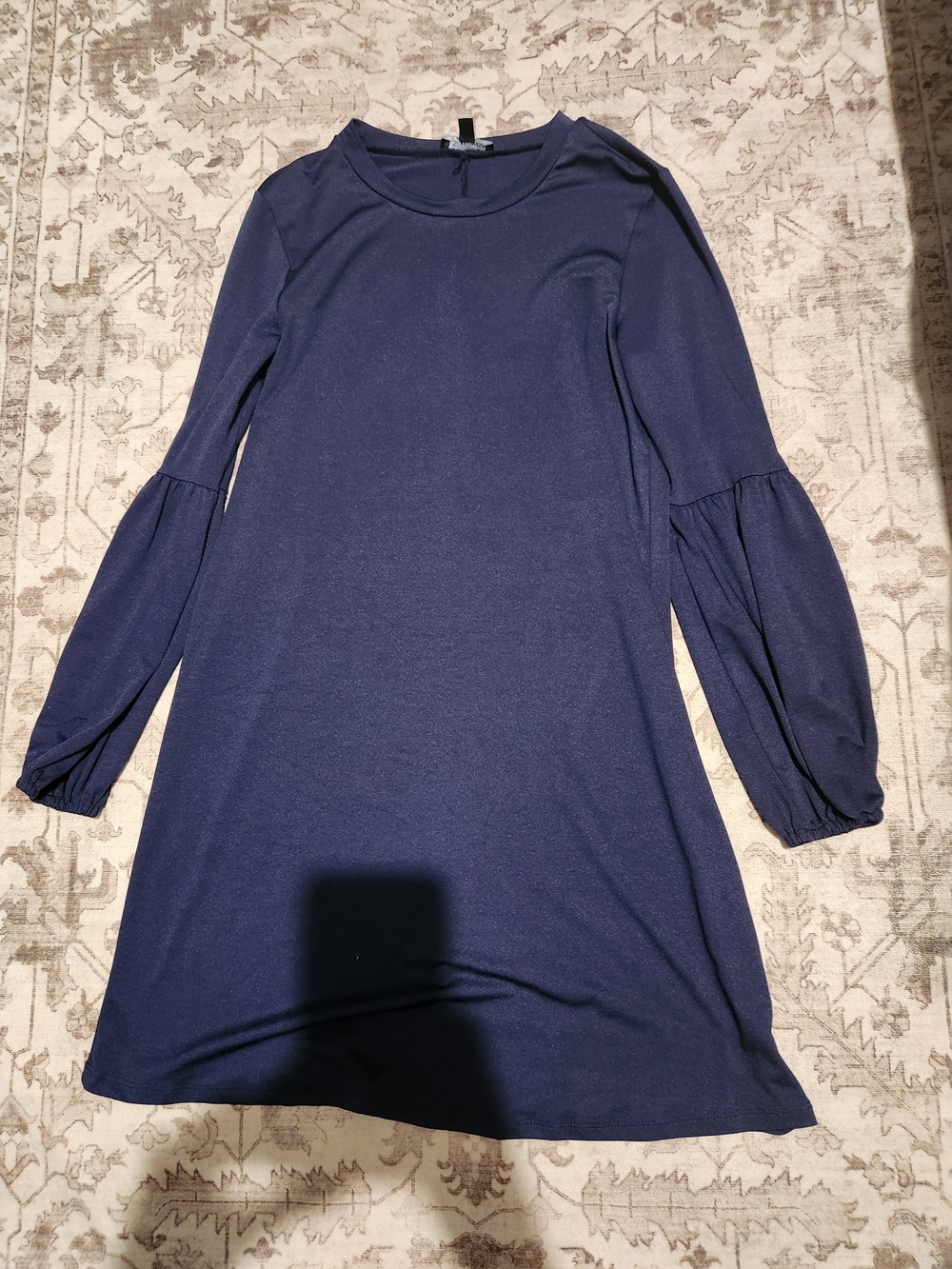 As U Wish Navy Long Sleeve A-Line Dress with Bishop Sleeves